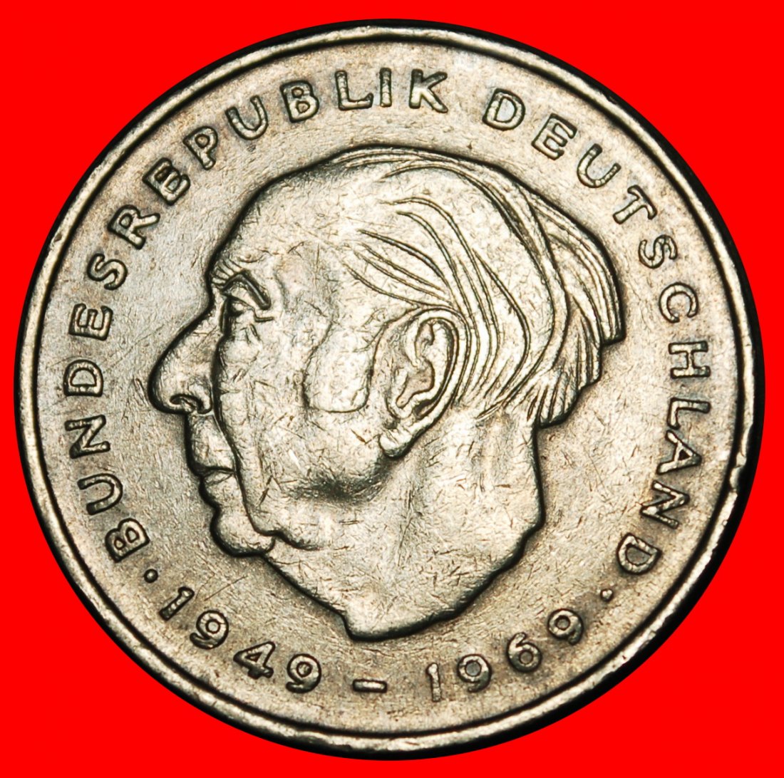  Ⰺ HEUSS (1884-1963): GERMANY ★ 2 MARKS 1973D BAVARIA 1949-1969! I A r2!★LOW START ★ NO RESERVE!   