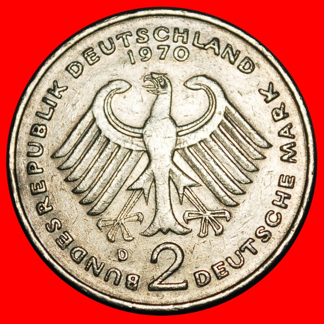  Ⰺ HEUSS (1884-1963): GERMANY ★ 2 MARKS 1973D BAVARIA 1949-1969! I A r2!★LOW START ★ NO RESERVE!   