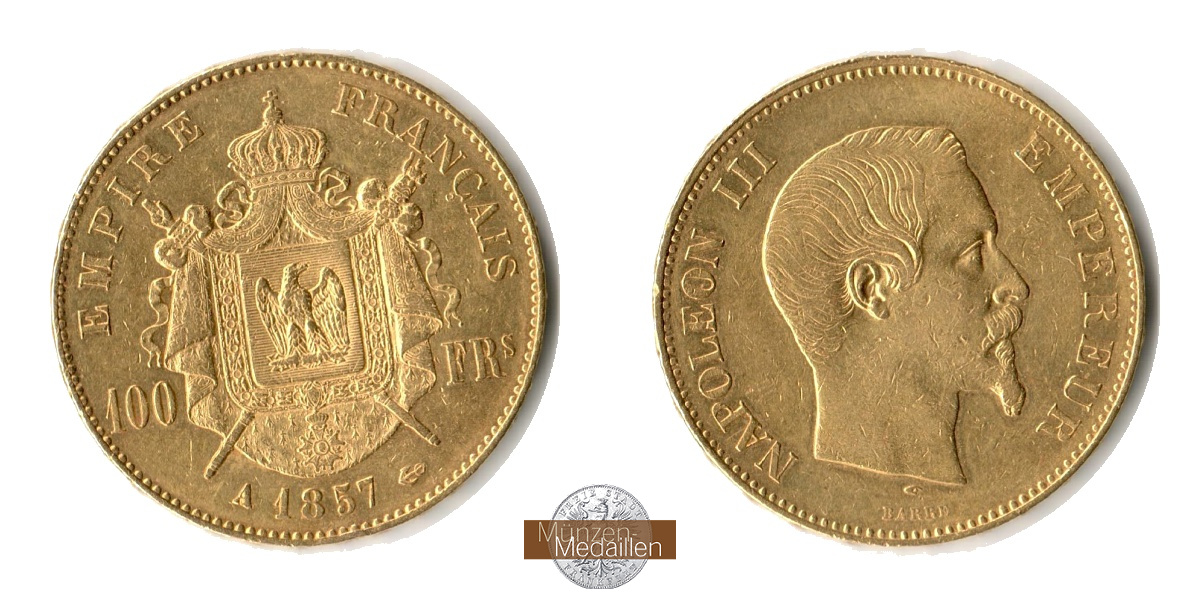 Frankreich 100 Francs MM-Frankfurt Feingold: 29,03g Napoleon III. 1857 A 