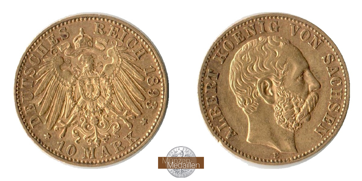 Dt. Kaiserreich Sachsen, Albert MM-Frankfurt KM#1247 Feingold: 3,58g 10 Mark (1891-1902) 1893 E 