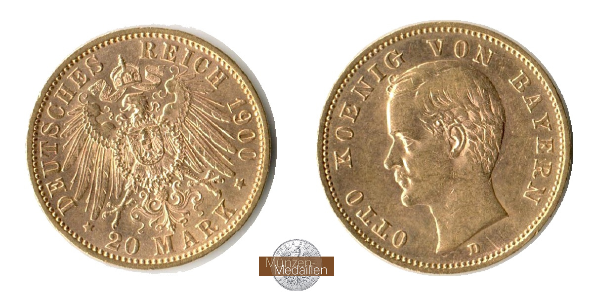 Deutsches Kaiserreich. Bayern, MM-Frankfurt  Feingold: 7,17g Otto 1886-1918. 20 Mark 1900 D 