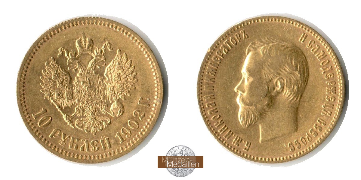  Russland Zar Nikolaus II. 10 Rubel 1902 MM-Frankfurt Feingold: 7,74g   
