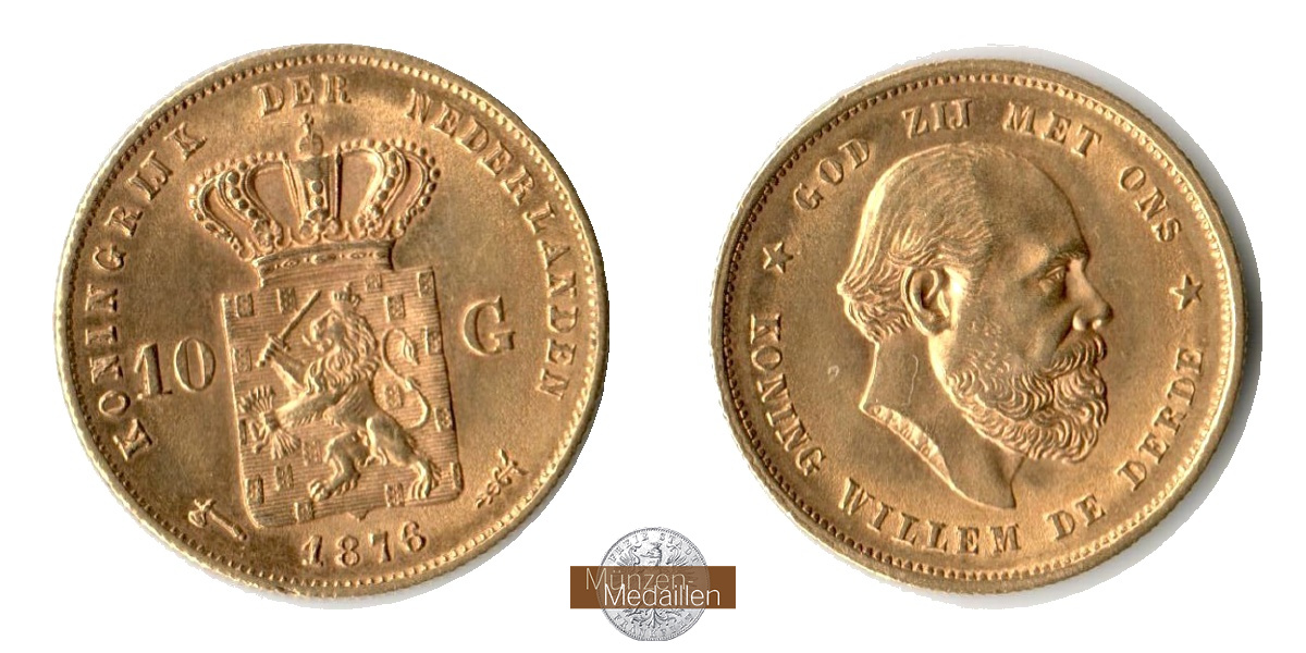 Niederlande, Willem III. MM-Frankfurt KM#106 Feingold: 6,06g 10 Gulden (1876-1889) 1877 