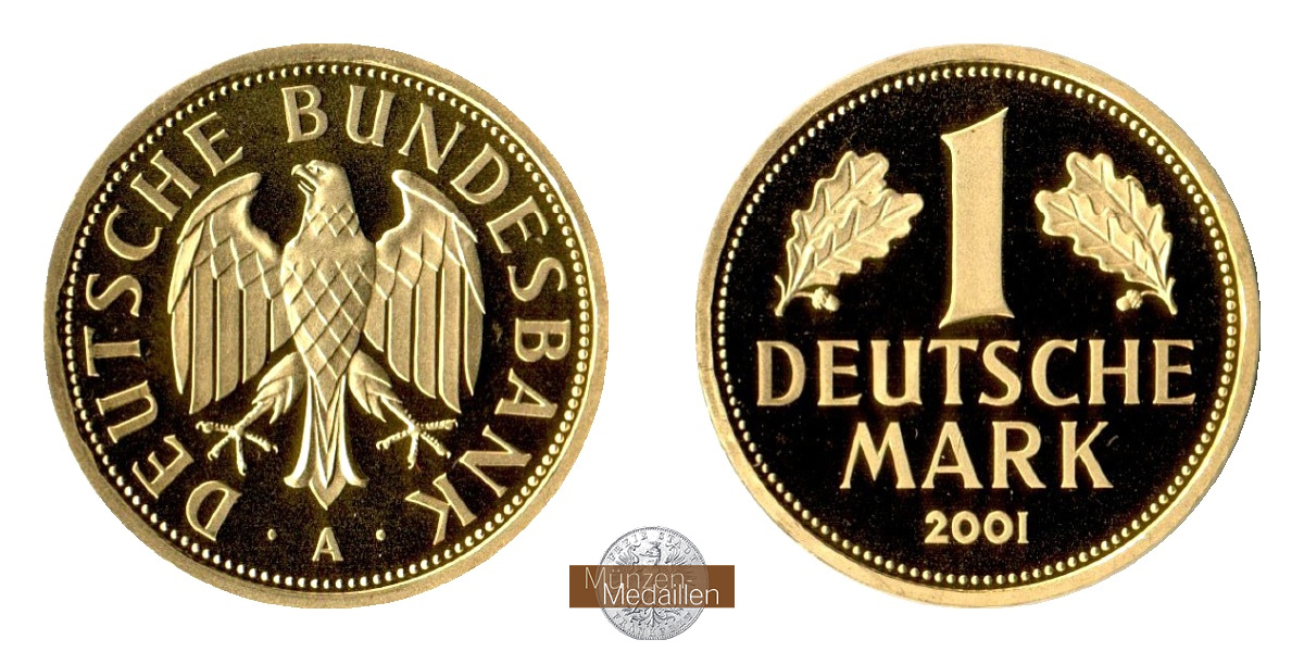BRD  1 Mark  2001 A MM-Frankfurt Feingold: 12g Goldene Abschiedsprägung der Deutschen Bundesbank 