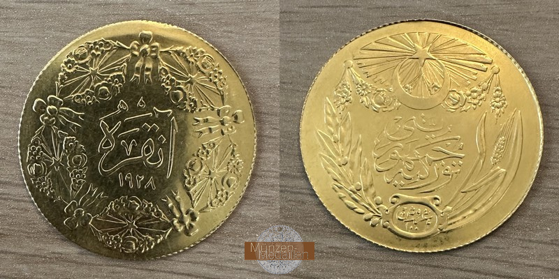 Türkei 100 Piaster MM-Frankfurt Feingold: 6,61g Ismet Inonu 1928 