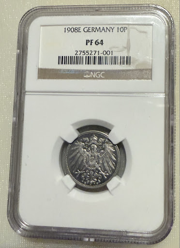  10 Pfennig 1908 E NGC PF64   