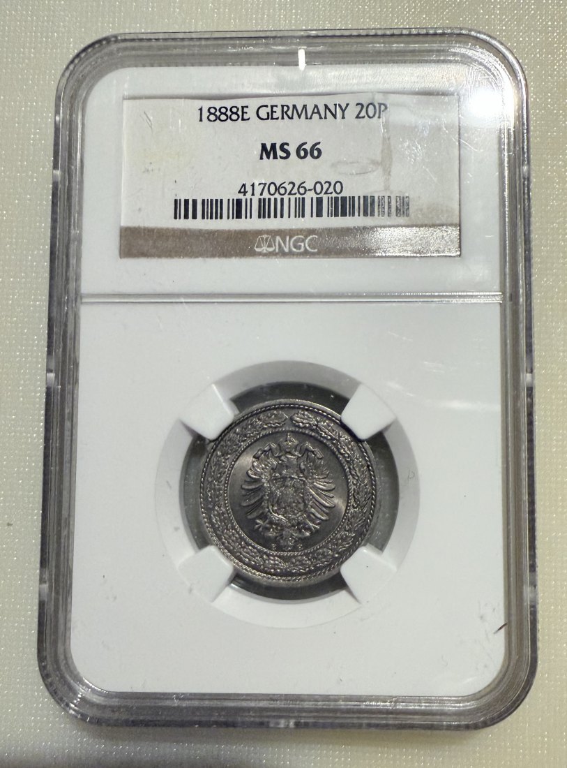  20 Pfennig 1888E NGC MS66   