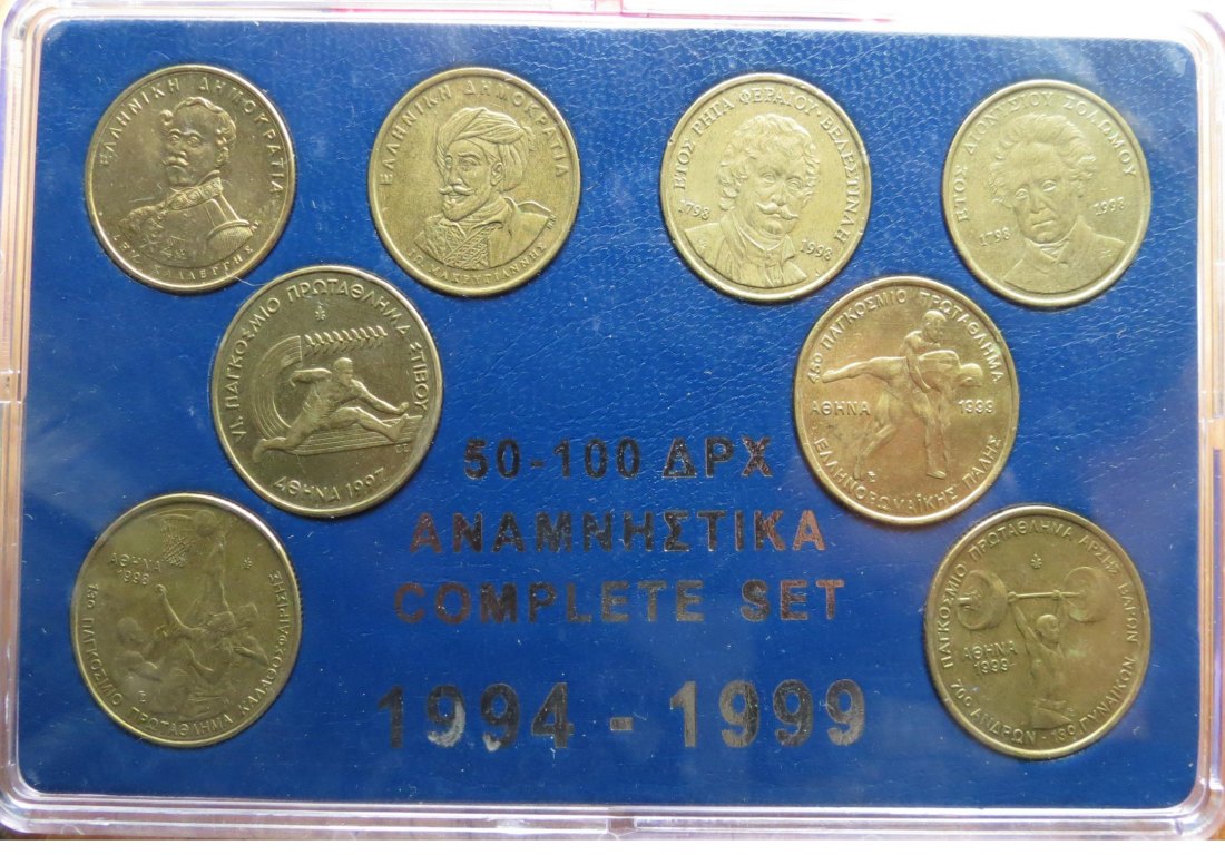 Greece 8 x 50. 100 Drachmas 1994 1997 1998 1999