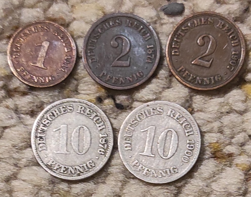  d003: Deutsches Kaiserreich Münzlot mit 5 verschiedenen Münzen   
