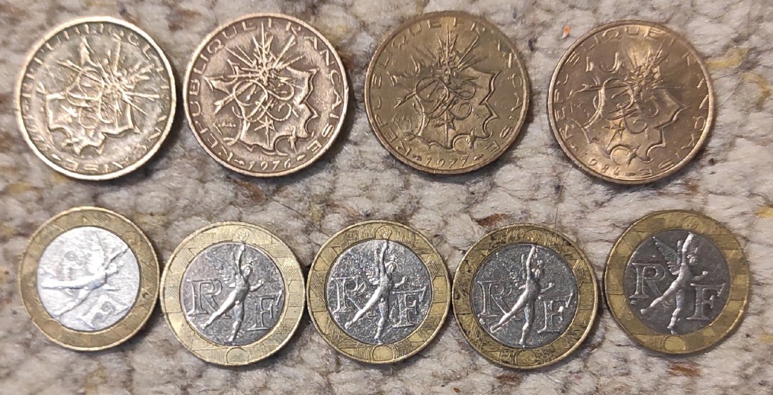  d019: Frankreich Münzlot mit 9 verschiedenen 10 Franc Stücken   