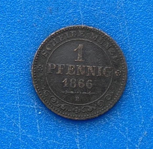  Königreich Sachsen 1 Pfennig 1866 B Gekröntes Wappen   