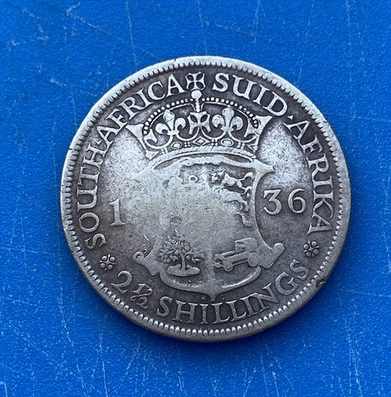  SILBER - Südafrika 2 1/2 Shillings 1936 Georg V. Gekröntes Wappenschild   