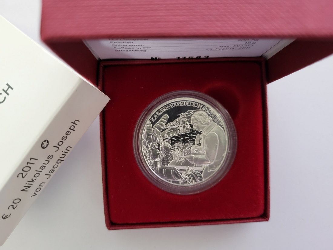  20 Euro 2011 Nikolaus Joseph von Jacquin 900/20g 18g fein silber Österreich Spittalgold9800 (5370   