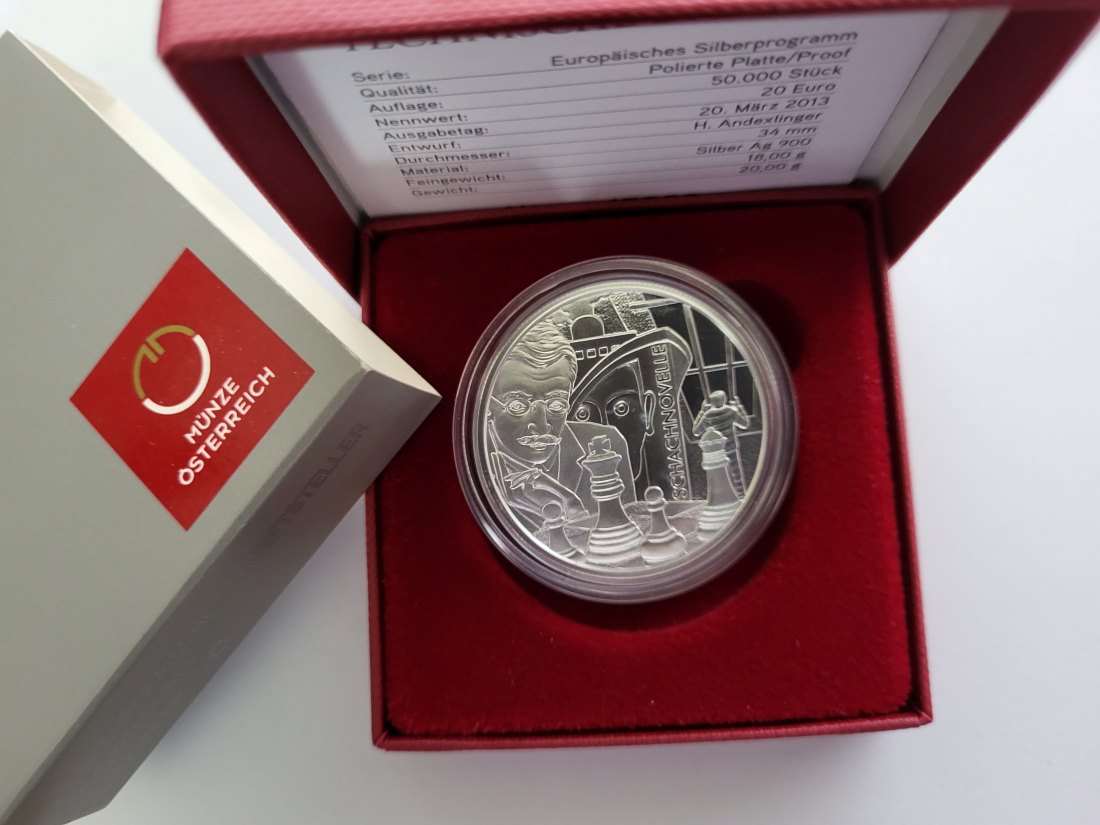  20 Euro 2013 Stefan Zweig Schriftsteller 900/20g 18g fein silber Österreich Spittalgold9800 (5370   
