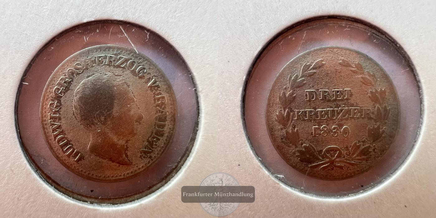  Deutschland 3 Kreuzers - Louis I 1830 FM-FRANKFURT KM#191 Feinsilber: 0,428g   