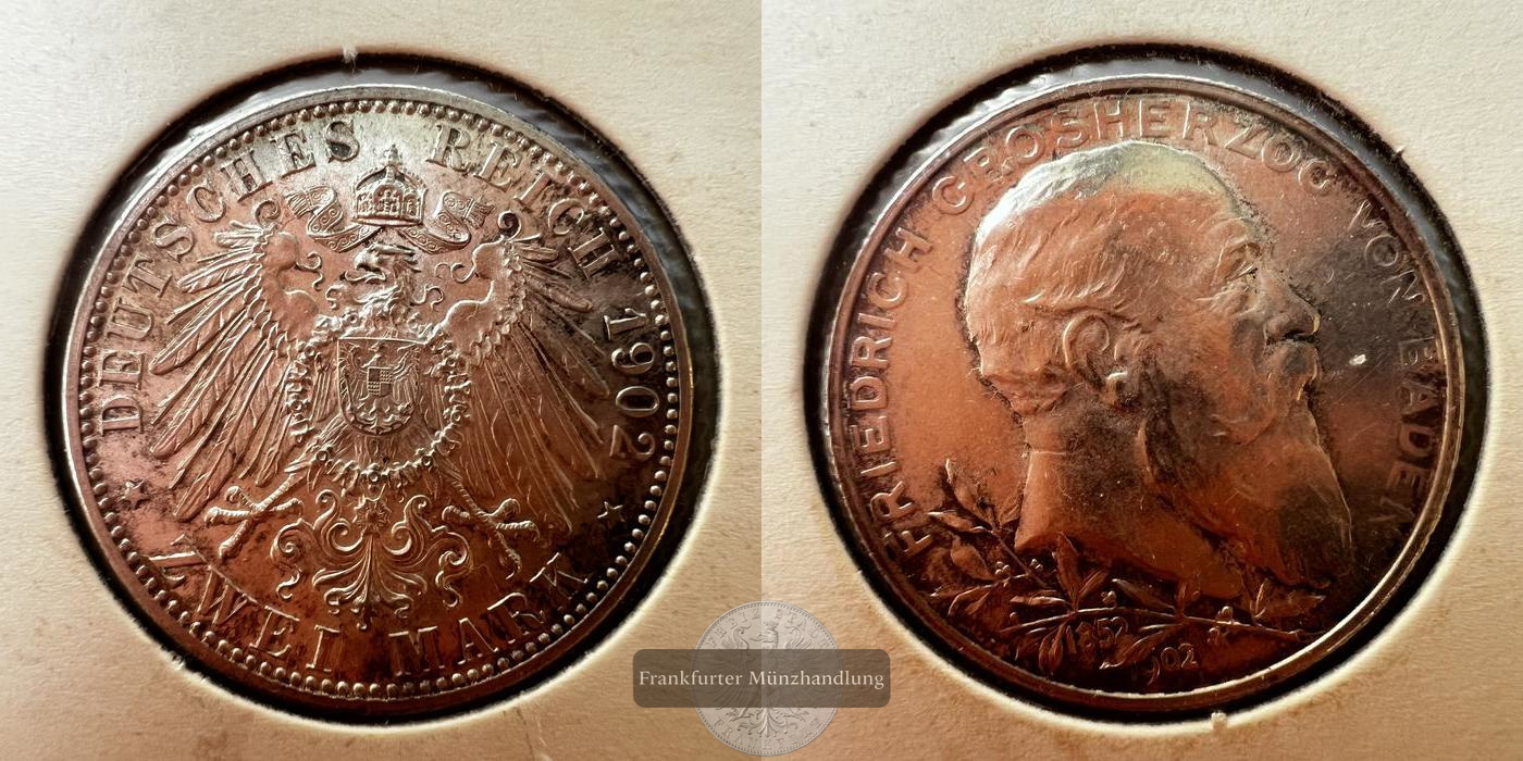  Deutschland 2 Marks - Frederick I 1902 (Reign) FM-FRANKFURT KM#271 Feinsilber: 10g   