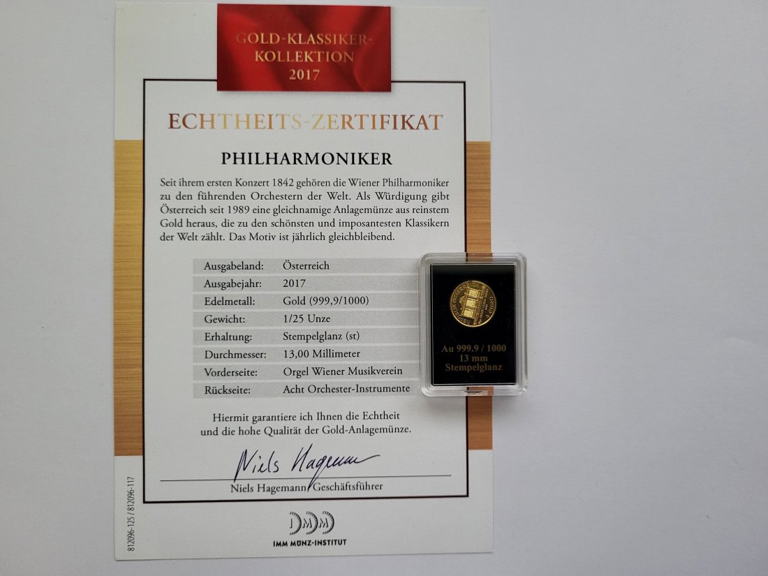  Philharmoniker 2017 1/25 Oz Goldmünze Österreich Spittalgold9800 (1251   
