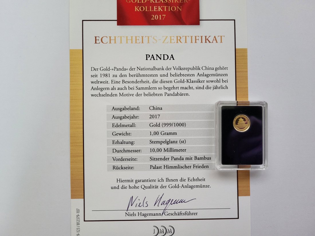  10 Yuan 2017 Panda Goldmünze 999/1g China Spittalgold9800 (5525   