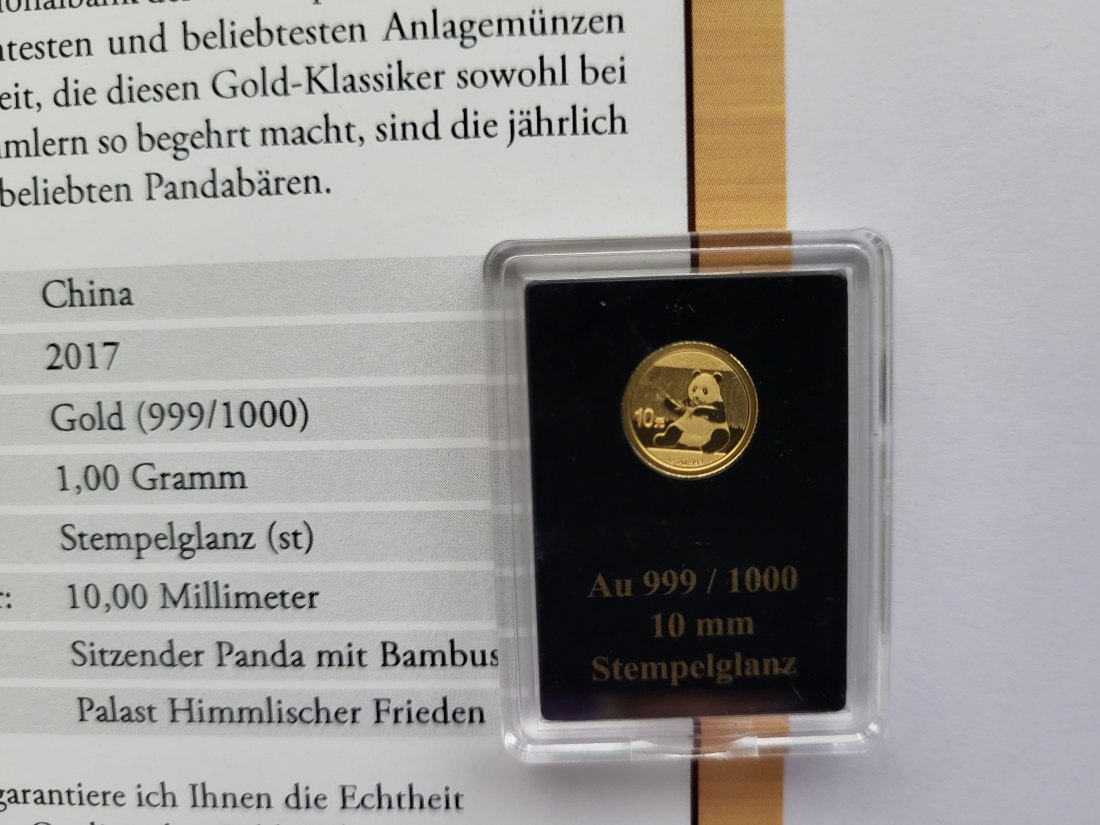  10 Yuan 2017 Panda Goldmünze 999/1g China Spittalgold9800 (5525   