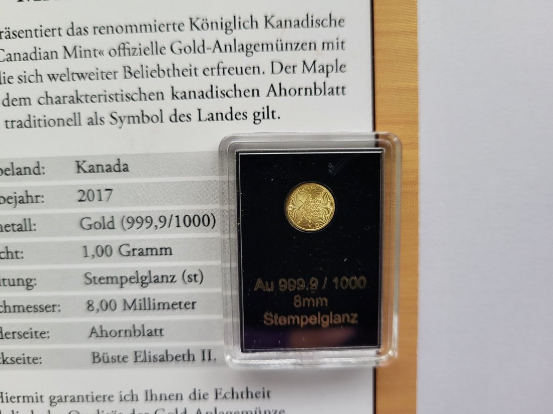  50 Cents 2017 Maple Leaf Goldmünze 999.9/1g Kanada Spittalgold9800 (5525   