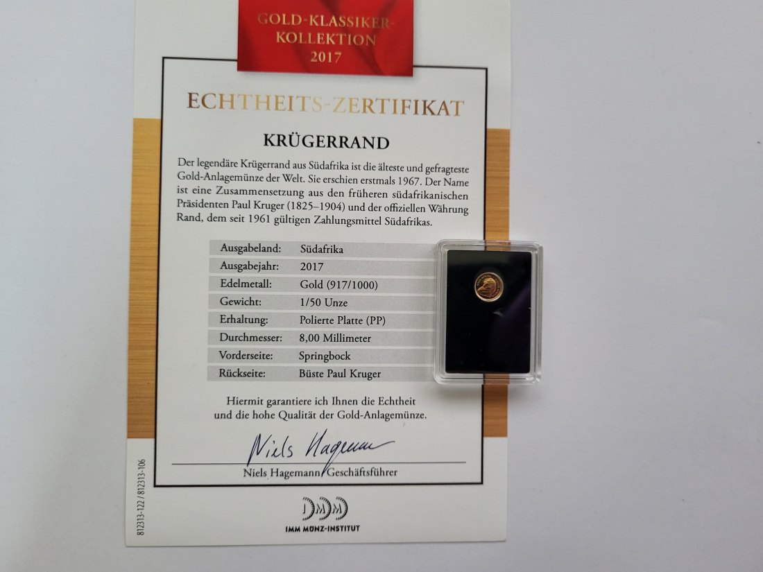  Krugerrand 2017 Goldmünze 1/50 Oz á 0,62g fein 917/1000 Süd Afrika Spittalgold9800 (5525   