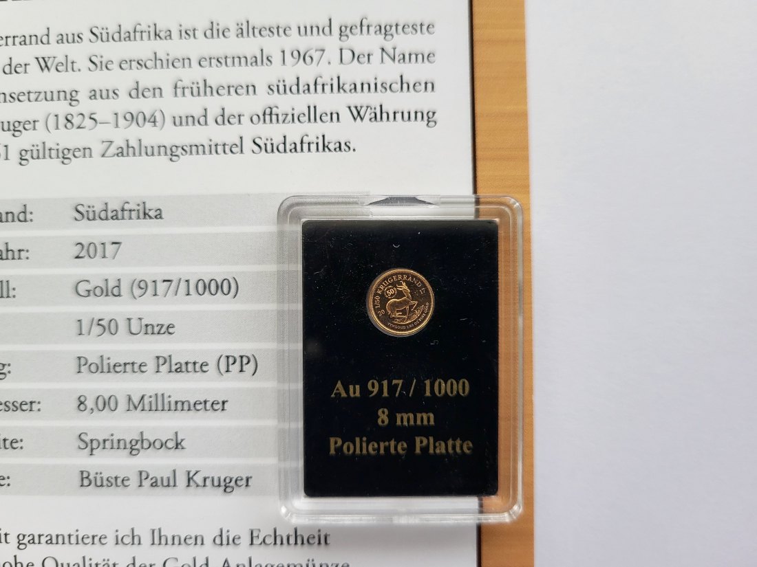  Krugerrand 2017 Goldmünze 1/50 Oz á 0,62g fein 917/1000 Süd Afrika Spittalgold9800 (5525   