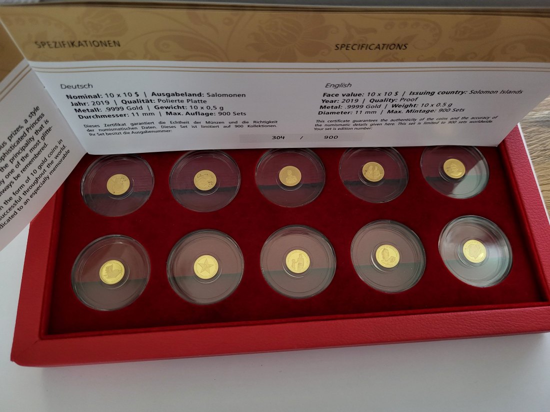  10 Dollars 2019 Goldmünze Grace of Monaco 10 Stk. 9999/0,5g Salomon Inseln Spittalgold9800 (5525   