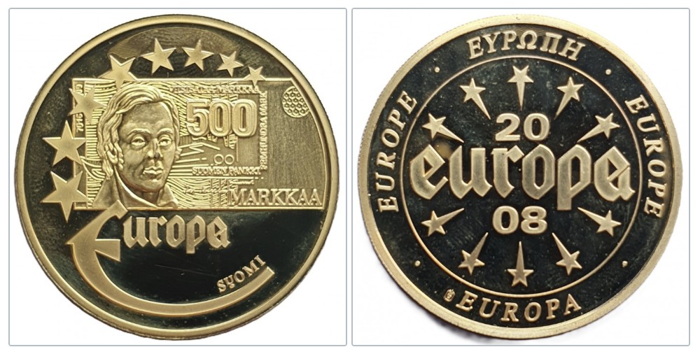  Europa 2008 Finnland / Suomi – 500 Markkaa – vergoldete Sammlermedaille   