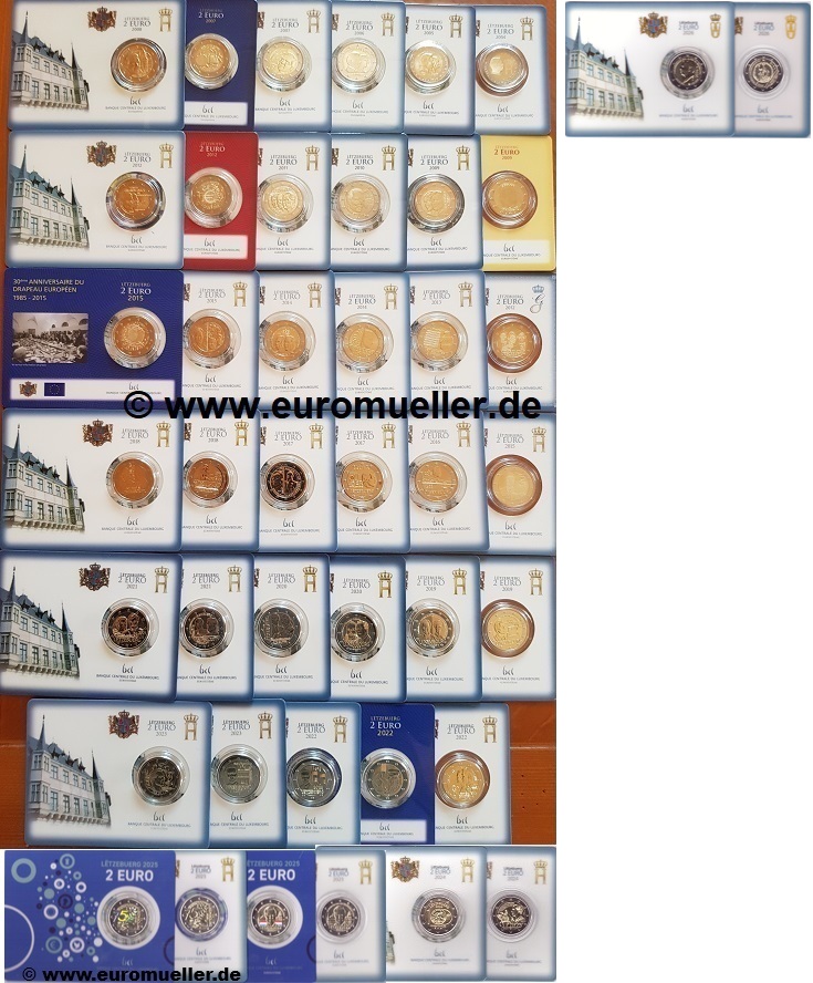 Luxemburg Komplettsammlung 43x 2 Euro Gedenkmünzen 2004-2026 ...bu. in Coincards   
