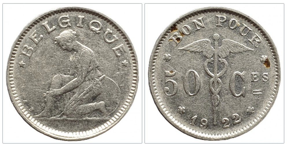  Belgien 50 Centime 1922 Legende in französisch - Belgique   