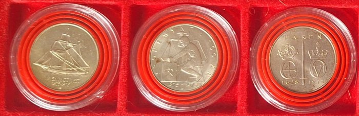  Norwegen 3x5 Kroner 1975 (2x) 1978 König Olaf V gekapselt   
