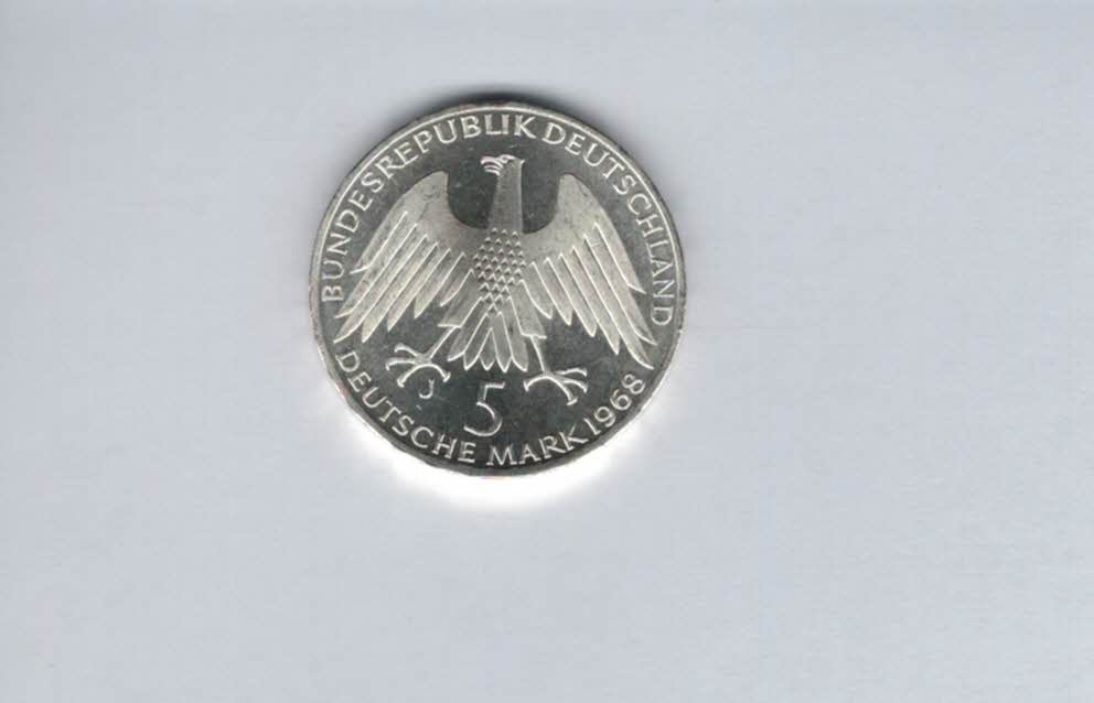  5 Mark 1968 J Friedrich W. Raiffeisen silber 7g fein BRD Deutschland Spittalgold9800 (4601/3   