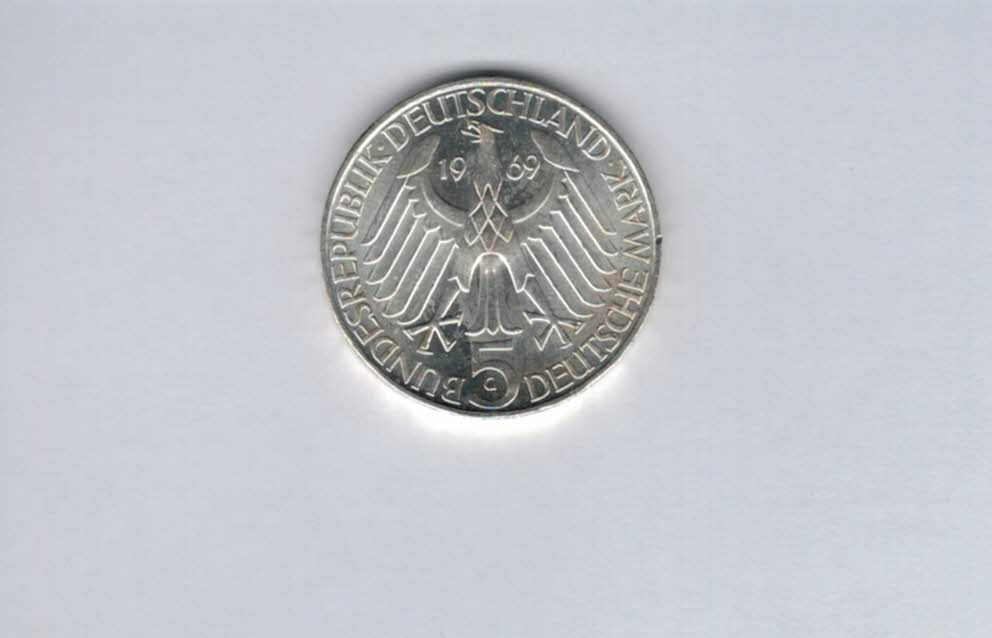  5 Mark 1969 G Theodor Fontane silber 7g fein BRD Deutschland Spittalgold9800 (4601/5   