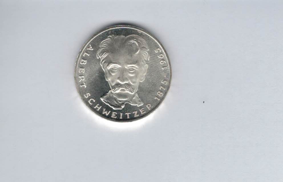  5 Mark 1975 G Albert Schweizer silber 7g fein BRD Deutschland Spittalgold9800 (4601/11   
