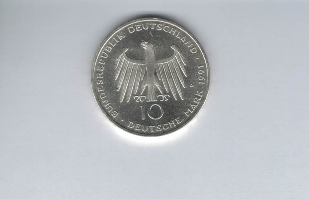  10 Mark 1991 A Brandenburger Tor 9,68g fein silber BRD Deutschland Spittalgold9800 (4603/10   