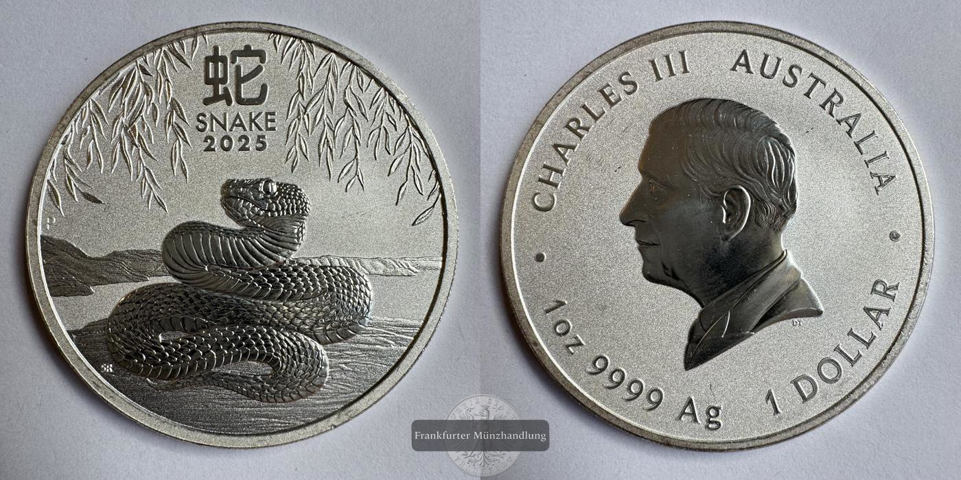  Australien 1 Dollar Year of the Snake 2025 FM-Frankfurt KM#4811 Feinsilber: 31,1g   