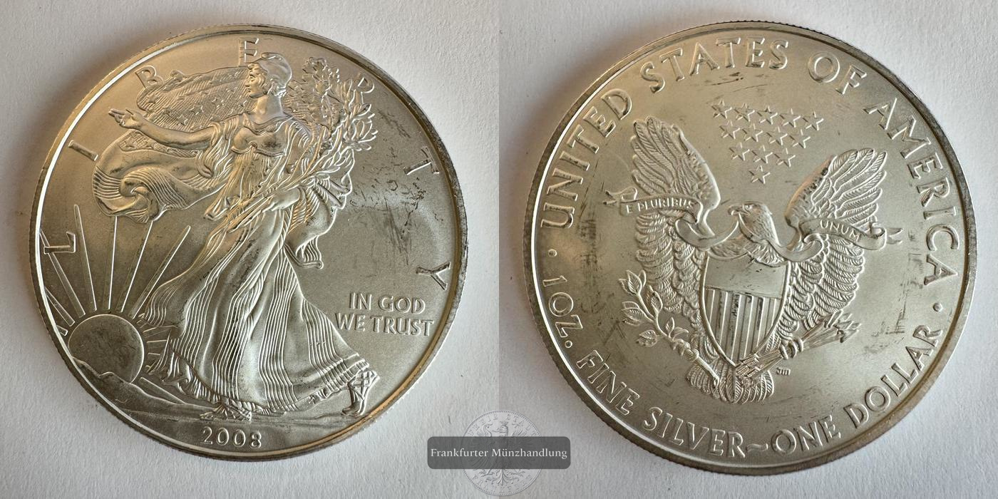  USA 1 Dollar 2008 (1986-2021) Walking Liberty FM-Frankfurt KM#273 Feinsilber: 31,1g   