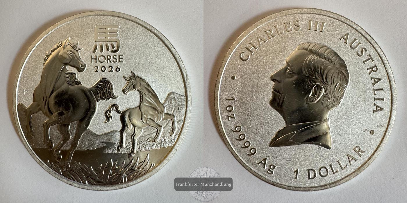  Australien 1 Dollar Charles III Year of the Horse 2026 FM-Frankfurt N#483798 Feinsilber: 31,1g   