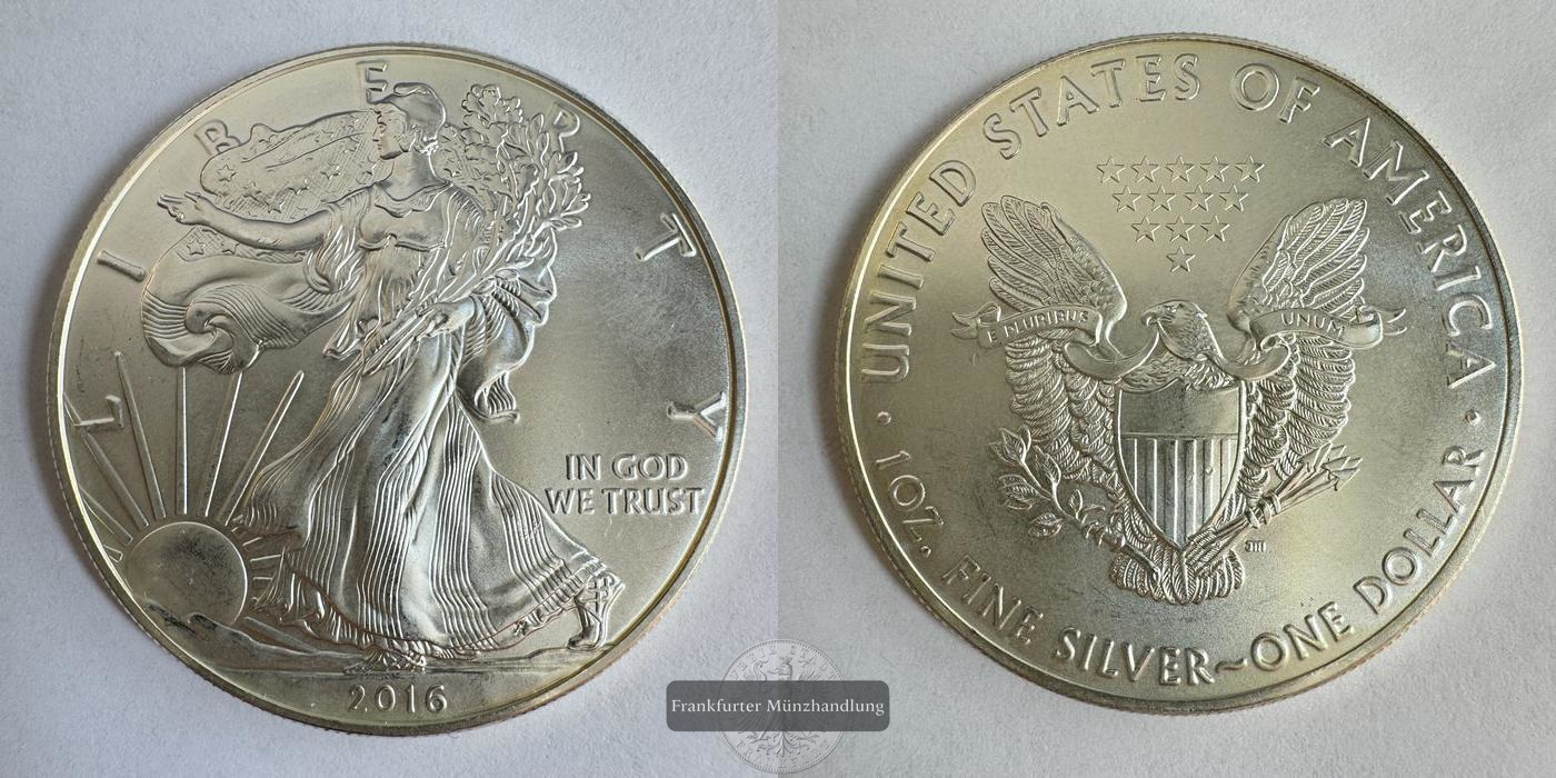  USA 1 Dollar 2016 (1986-2021) Walking Liberty FM-Frankfurt KM#273 Feinsilber: 31,1g   