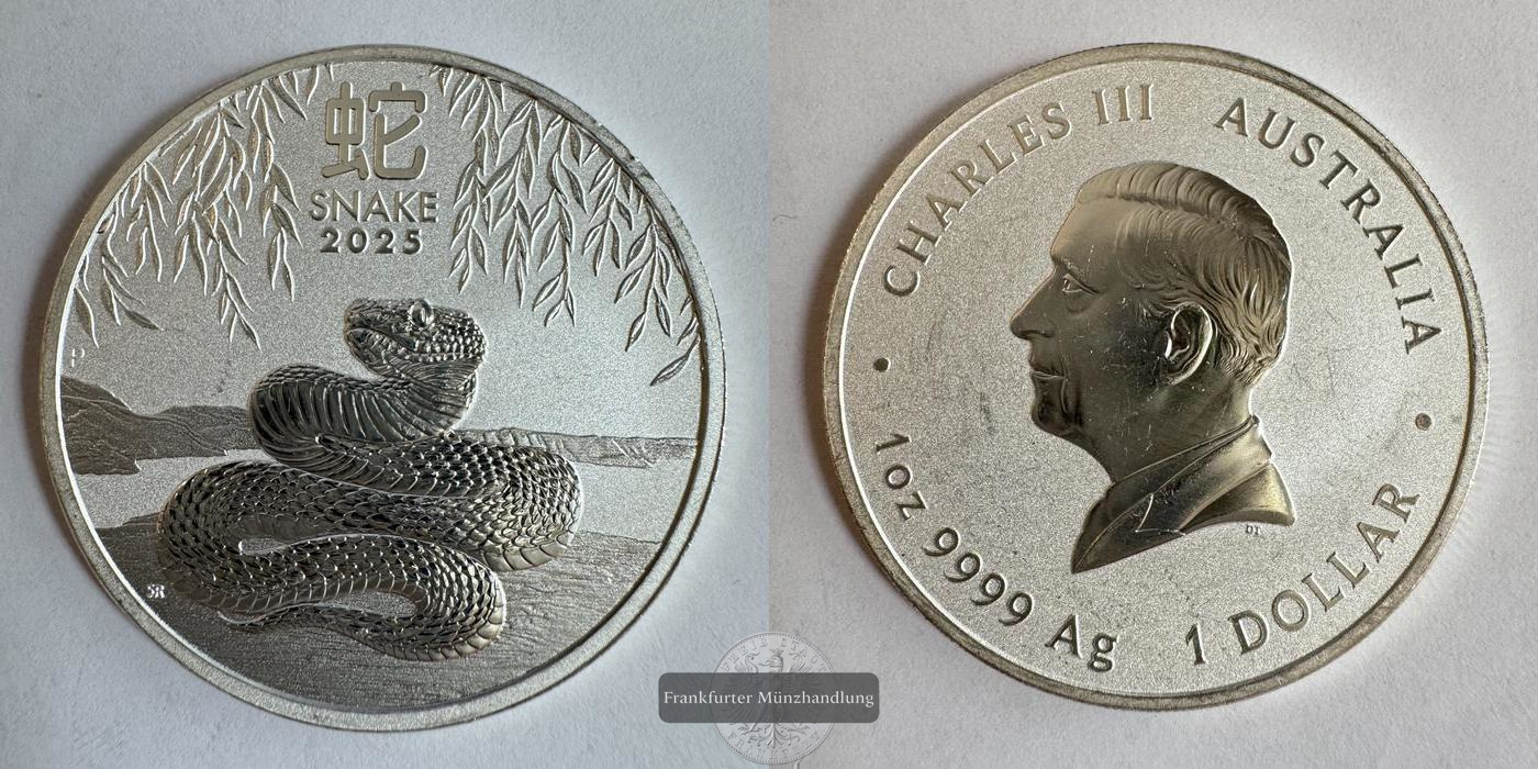  Australien 1 Dollar Year of the Snake 2025 FM-Frankfurt KM#4811 Feinsilber: 31,1g   