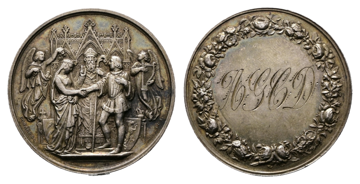  Medaille; Frankreich; Hochzeitsmedaille von Demand o. J. ; 21,94 g; Ø 36,9 mm   