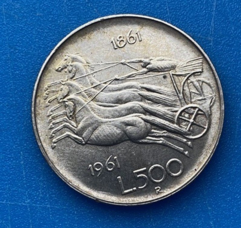  SILBER - Italien 500 Lire 1961 „100. Jahrestag der Einheit Italiens“ .835   