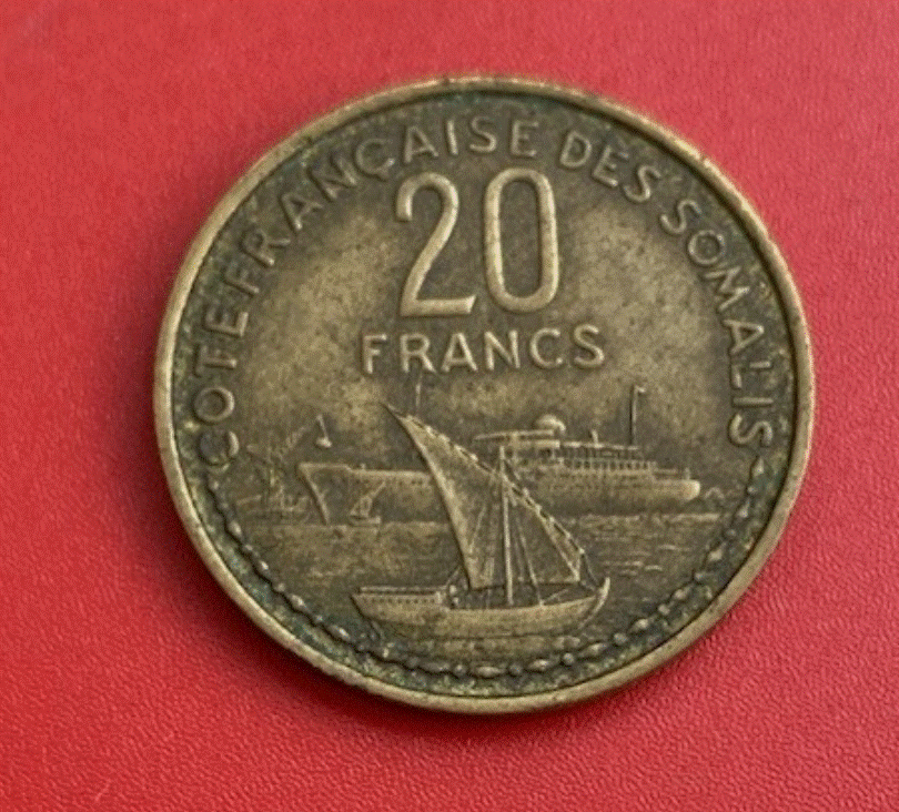  Französische Somaliküste 20 Francs 1952 Münze Schiff   