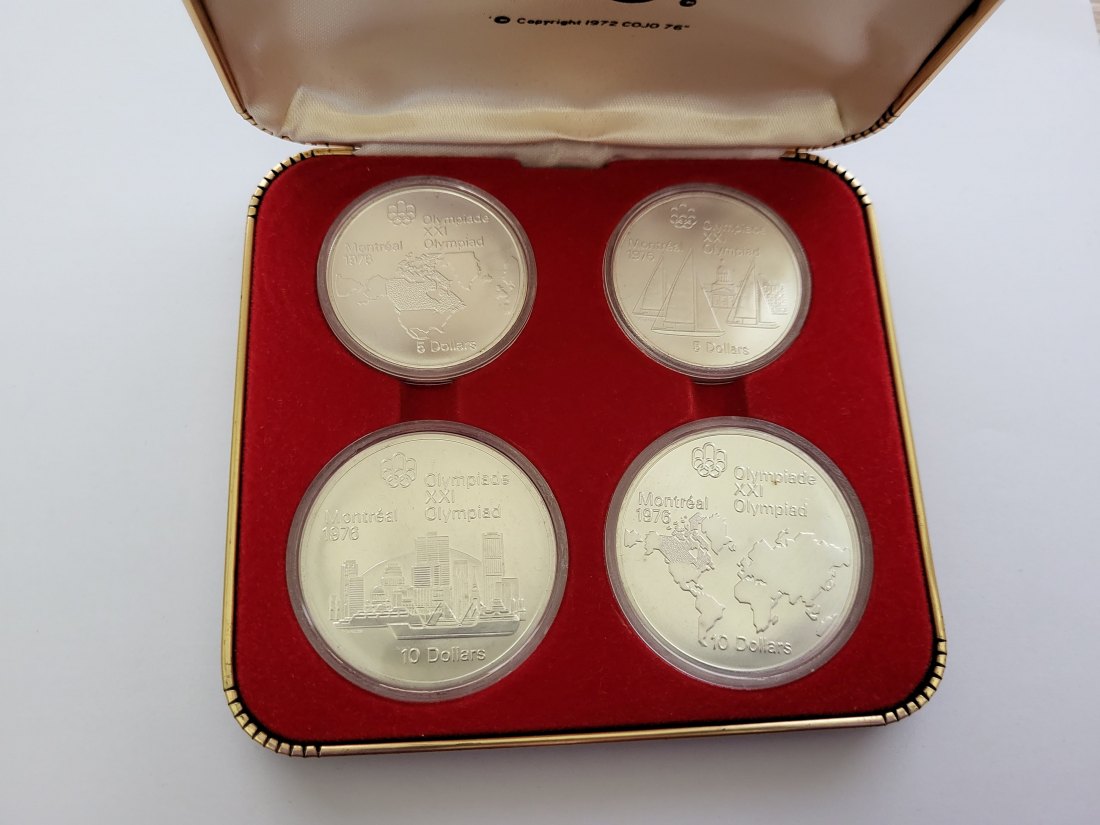  5 Dollar & 10 Dollar 1973 Montreal 925/44,96g+22,48g fein 4 Stk. Kanada Spittalgold9800 (5068,4674)   