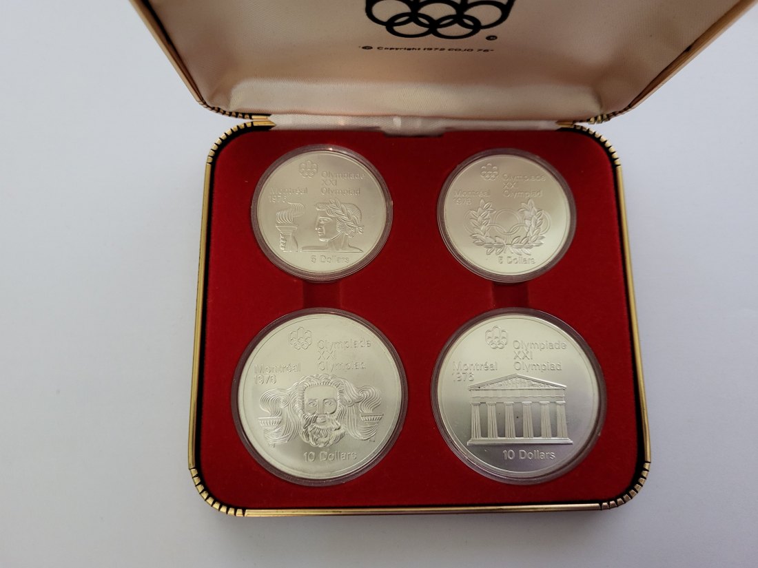  5 Dollar & 10 Dollar 1974 Montreal 925/44,96g+22,48g fein 4 Stk. Kanada Spittalgold9800 (5068,4674)   