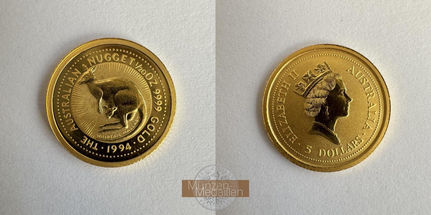 Australien  5 Dollar MM-Frankfurt Feingold: 1,55g Kangaroo 1994 