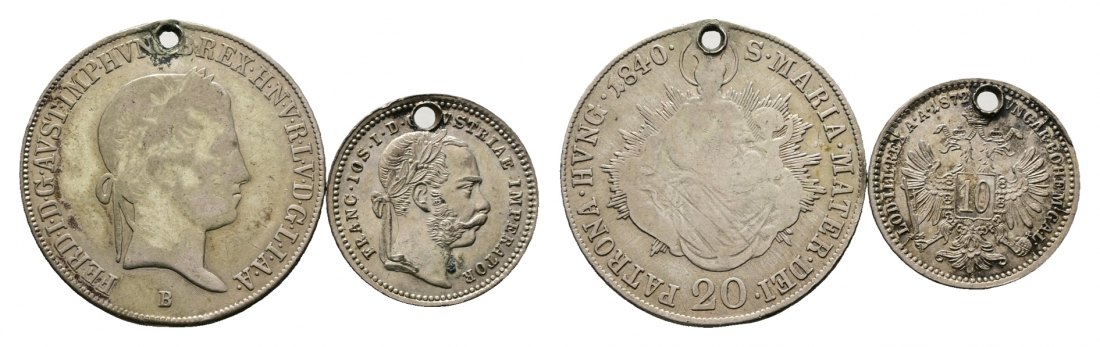  Ausland; Österreich; 2 Kleinmünzen, gelocht   