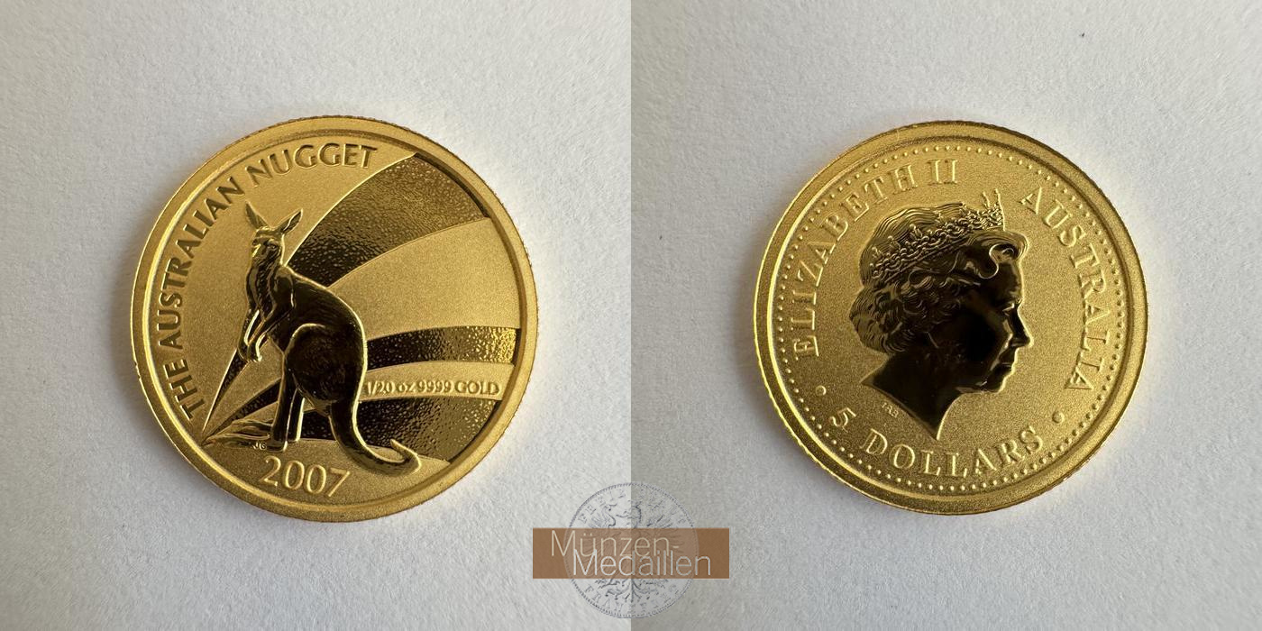  Australien 5 Dollars Kangaroo 2007 MM-Frankfurt Feingold: 1,57g   
