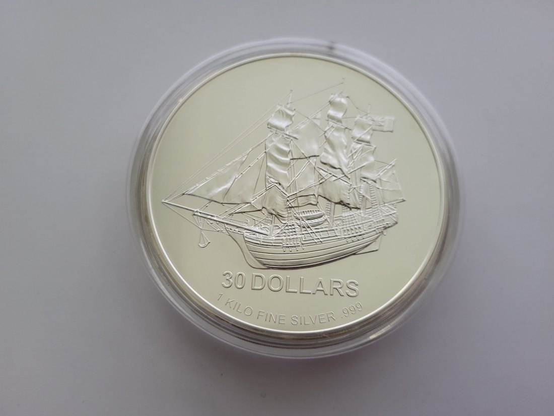  30 Dollar 2009 1kg Kilo Segelschiff Bounty Silbermünze 1000g 999 Cook Island Spittalgold9800 (5368   