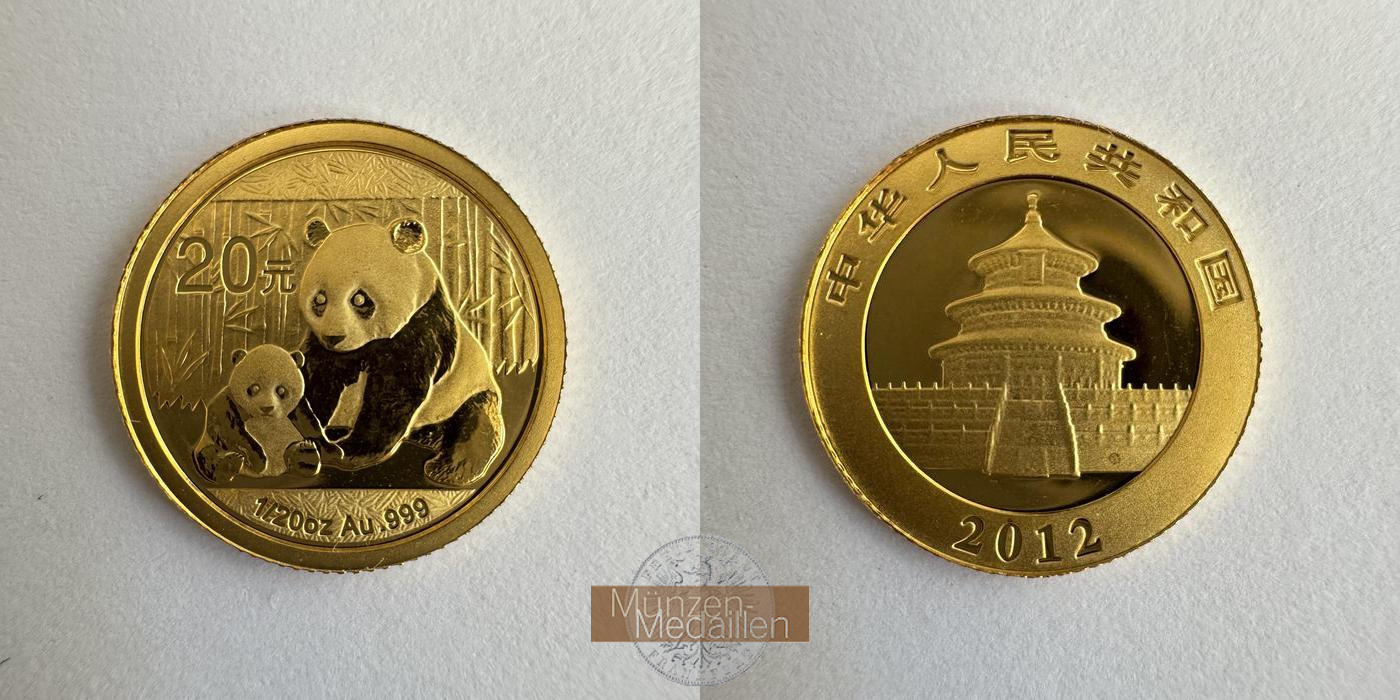 China  20 Yuan  2012 MM-Frankfurt KM#2028 Feingold: 1,55g Two Pandas  
